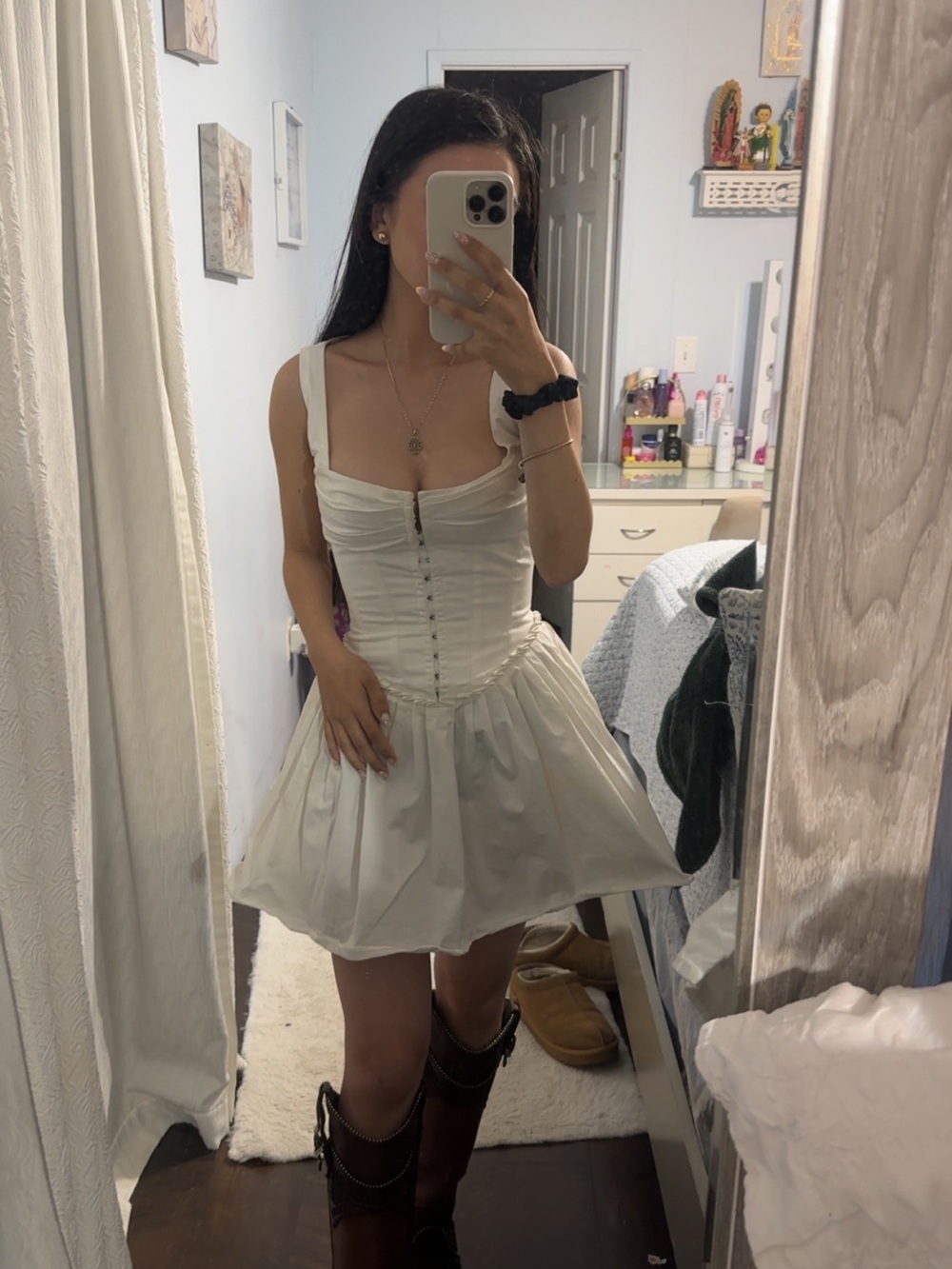 House of CB White Corset-Style Square Neck Mini Dress